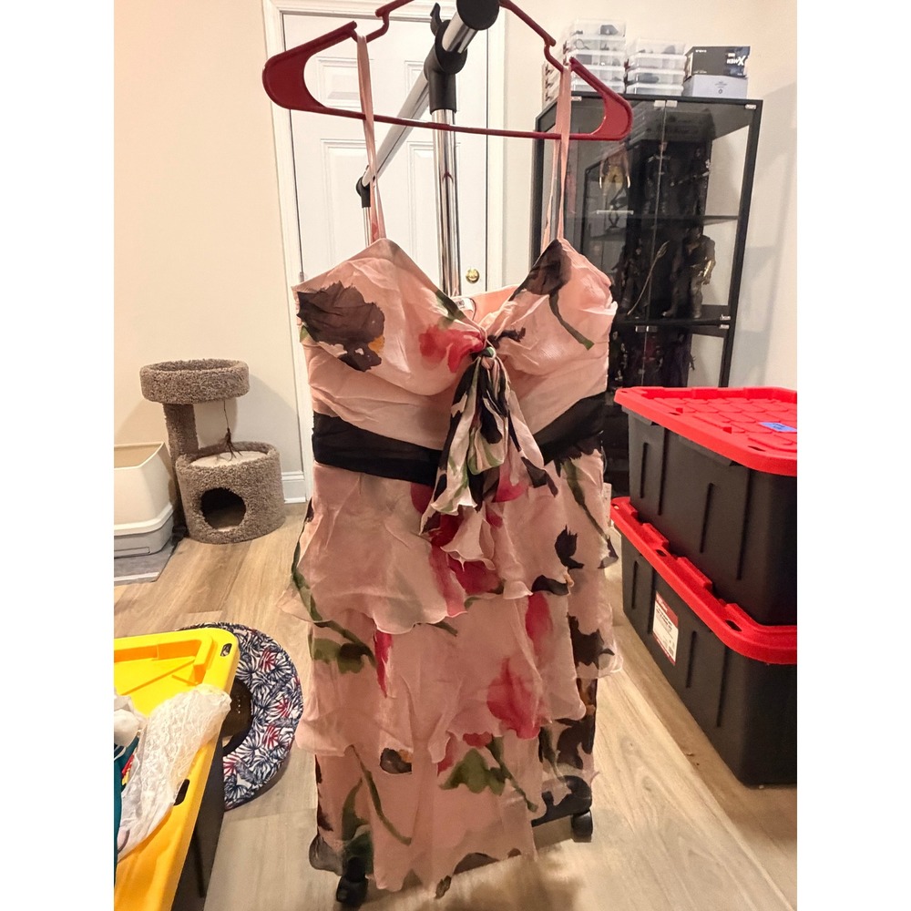 Moschino Cheap and Chic Pink Floral Silk Tiered Ruffle Dress USA 12 Sweetheart - Picture 5 of 8
